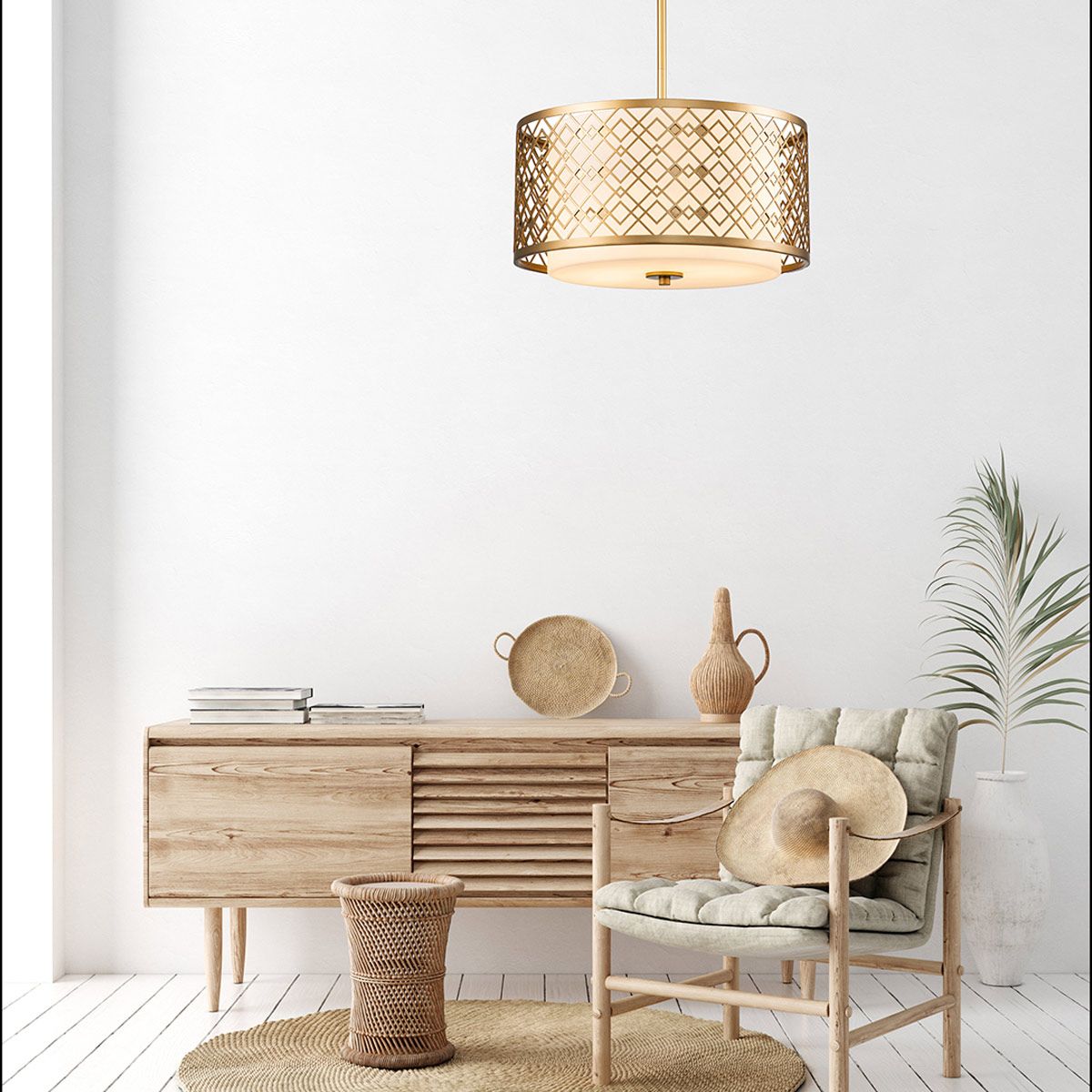 Elstead Ziggy 2 Light Medium Pendant - Lacquered Gold
