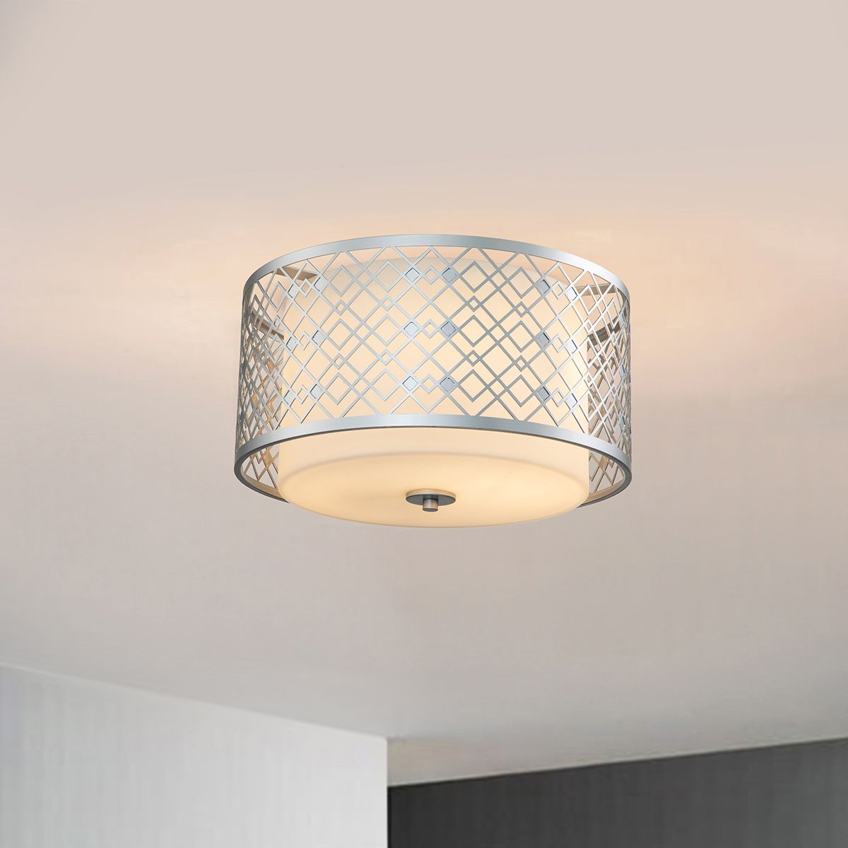Elstead Ziggy 2 Light Medium Flush - Lacquered Silver